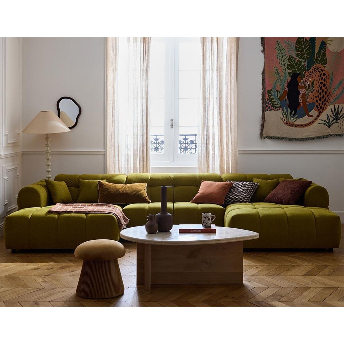 LISA DESIGN Ray - canapé panoramique en u 7 places en tissu texturé