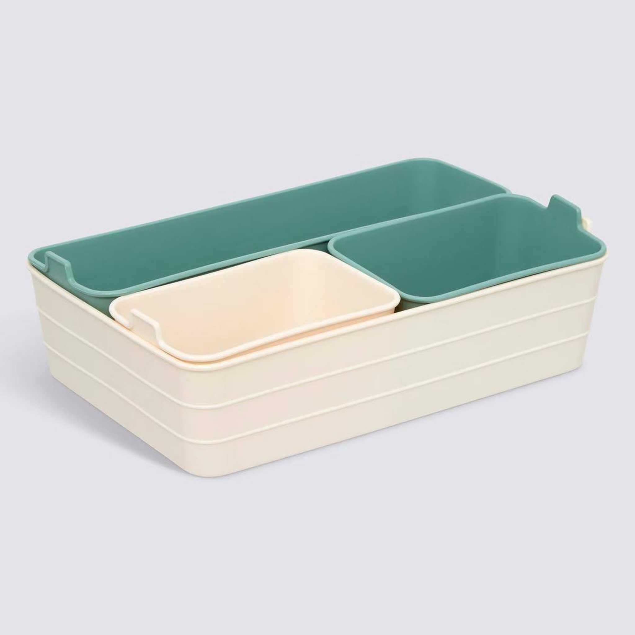 Voir la diapositive 2 : FIVE Lot de 4 organisateurs de tiroir  boxy  27cm vert & beige
