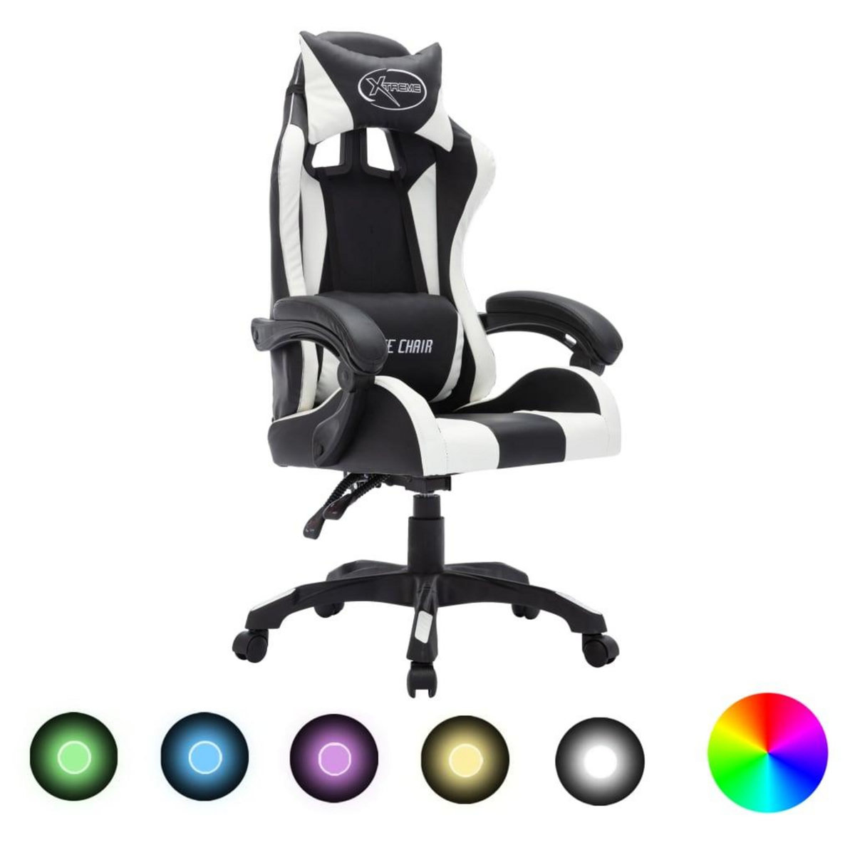 VIDAXL Fauteuil de jeux video avec LED RVB Blanc et noir Similicuir