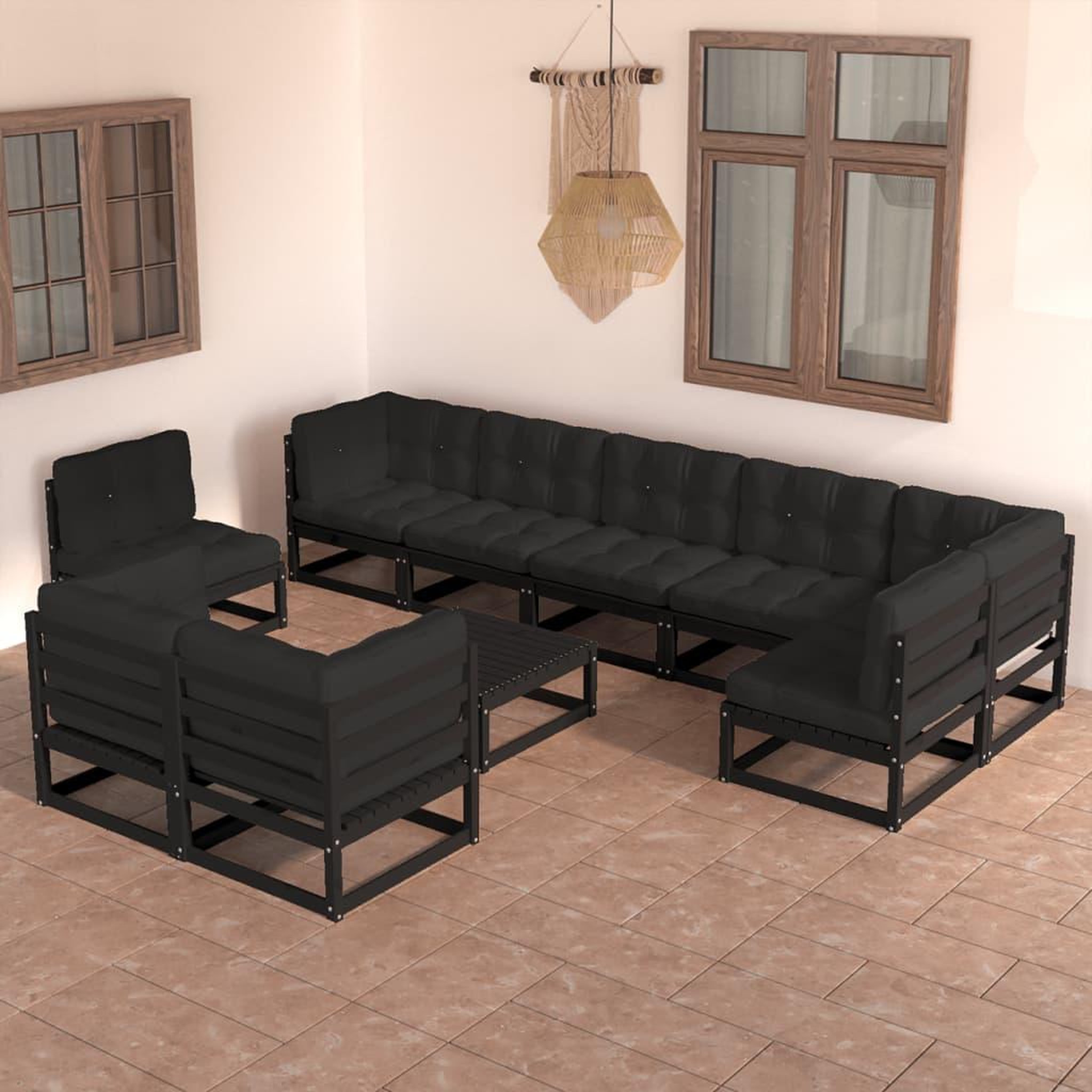 Voir la diapositive 1 : VIDAXL Salon de jardin 10 pcs avec coussins Bois de pin massif