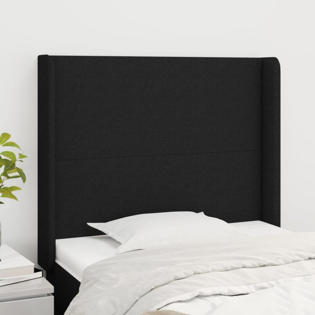 VIDAXL Tete de lit avec oreilles Noir 103x16x118/128 cm Tissu