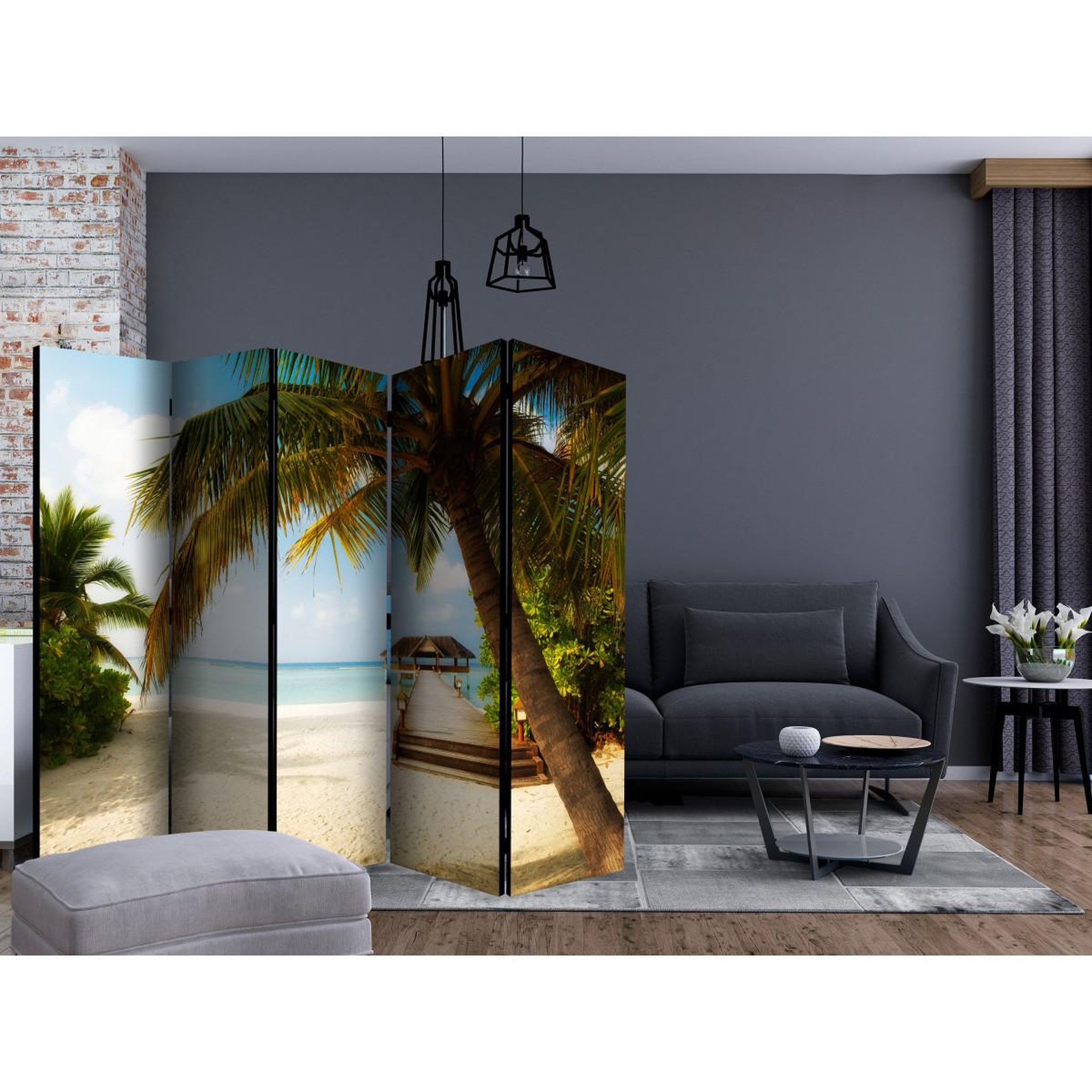 Voir la diapositive 2 : Paris Prix Paravent 5 volets  paradise beach  172x225cm