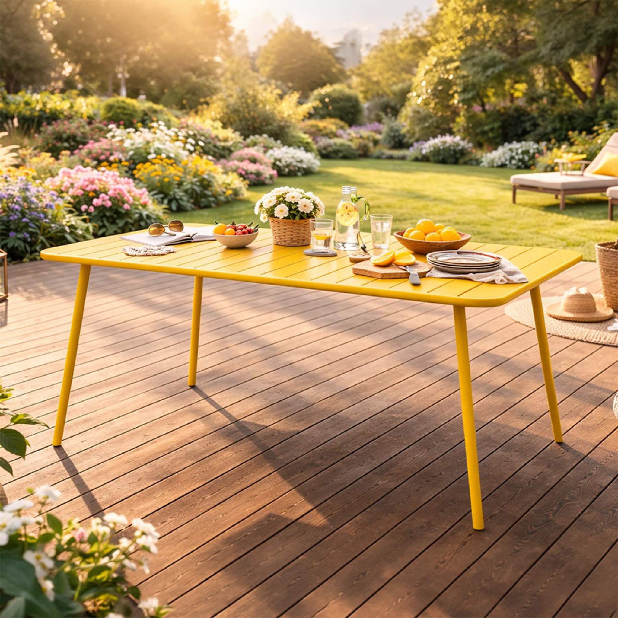 Voir la diapositive 2 : CONCEPT USINE Table de jardin 4 à 6 places 120cm jaune BERGAME