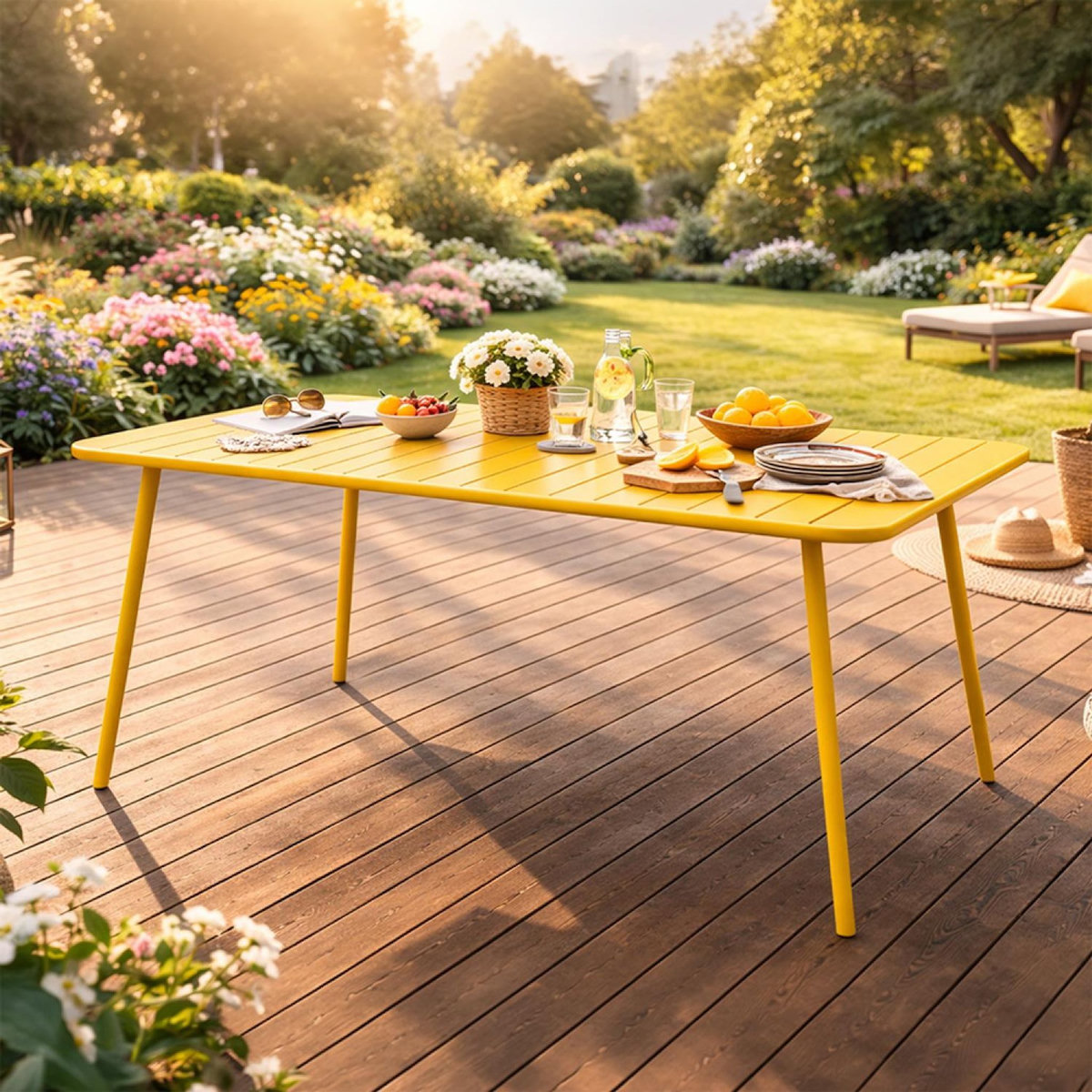 CONCEPT USINE Table de jardin 4 à 6 places 120cm jaune BERGAME