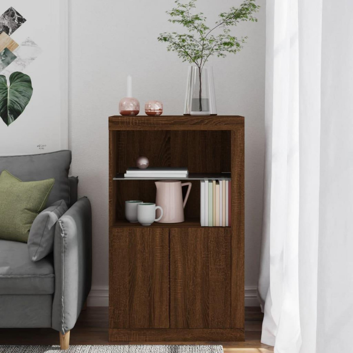 VIDAXL Armoire laterale avec lumieres LED chene marron bois ingenierie