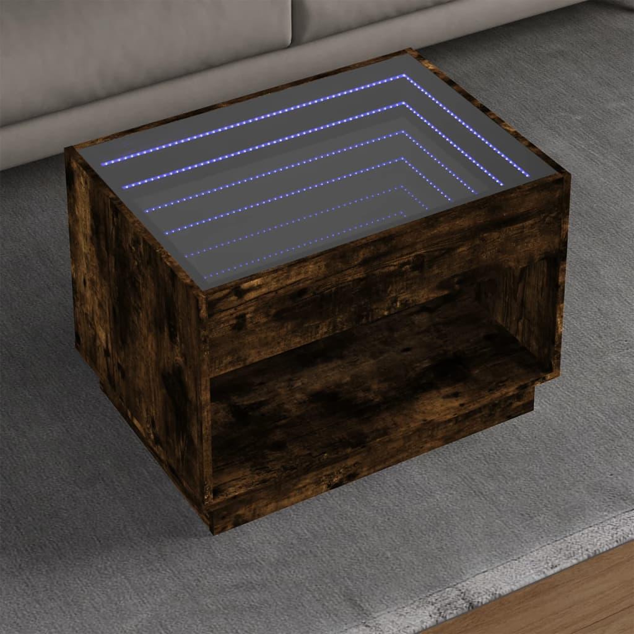 VIDAXL Table basse avec LED infini chene fume 70x50x50 cm