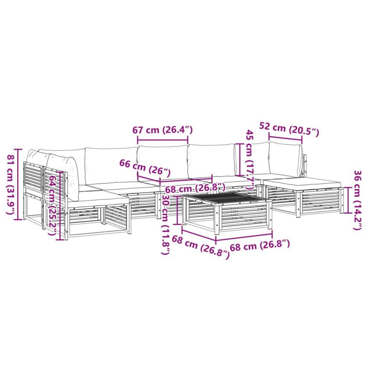 VIDAXL Salon de jardin avec coussins 8 pcs bois massif d'acacia