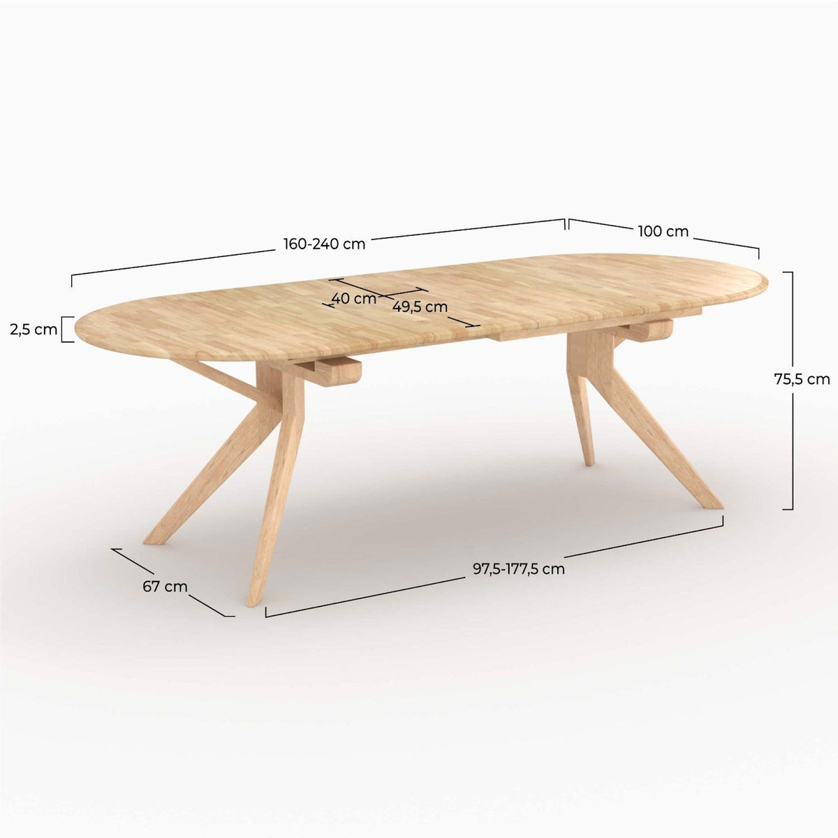 Rendez vous déco Table extensible en bois d'hévéa massif clair 6 à 10 personnes-Oli