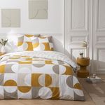 FUTURE HOME Parure de lit 2 personnes imprimé géométrique réversible. Coloris disponibles : Blanc