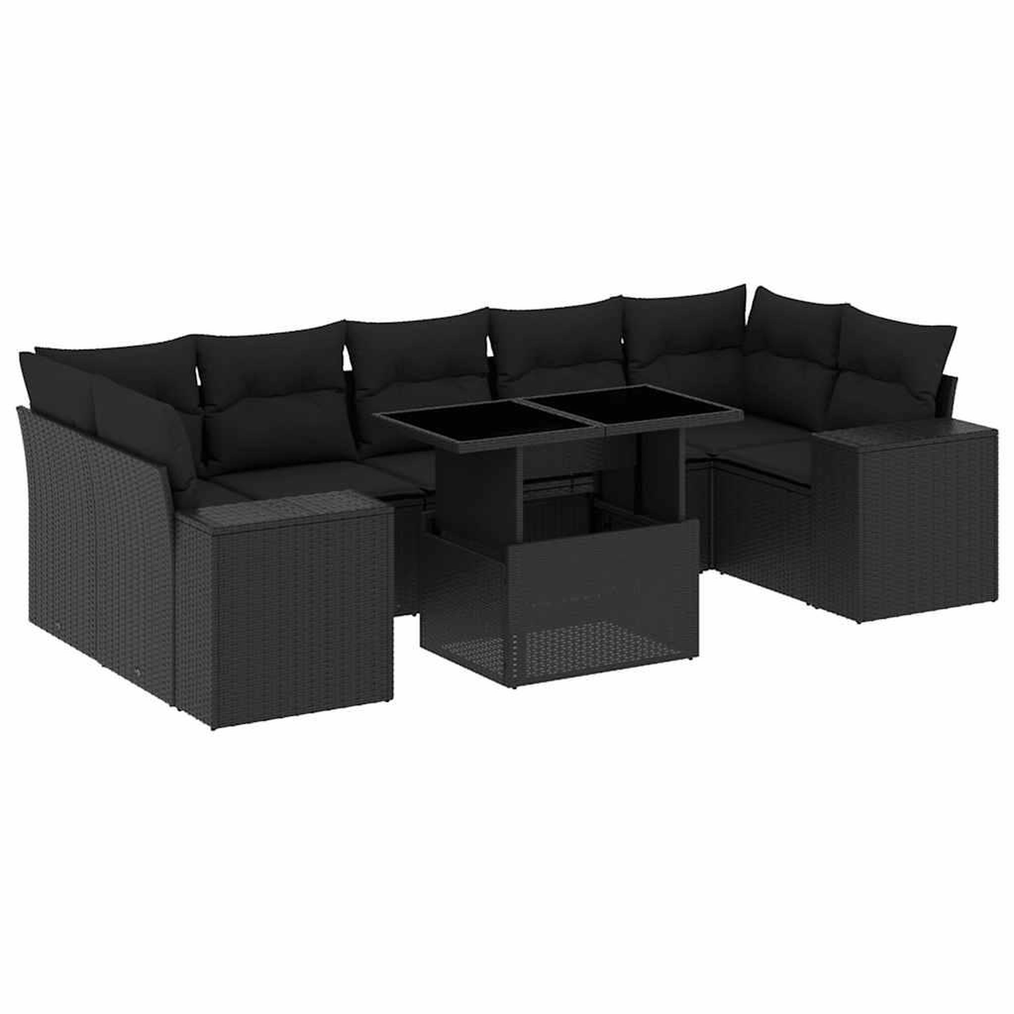 Voir la diapositive 2 : VIDAXL Salon de jardin 8 pcs avec coussins noir resine tressee
