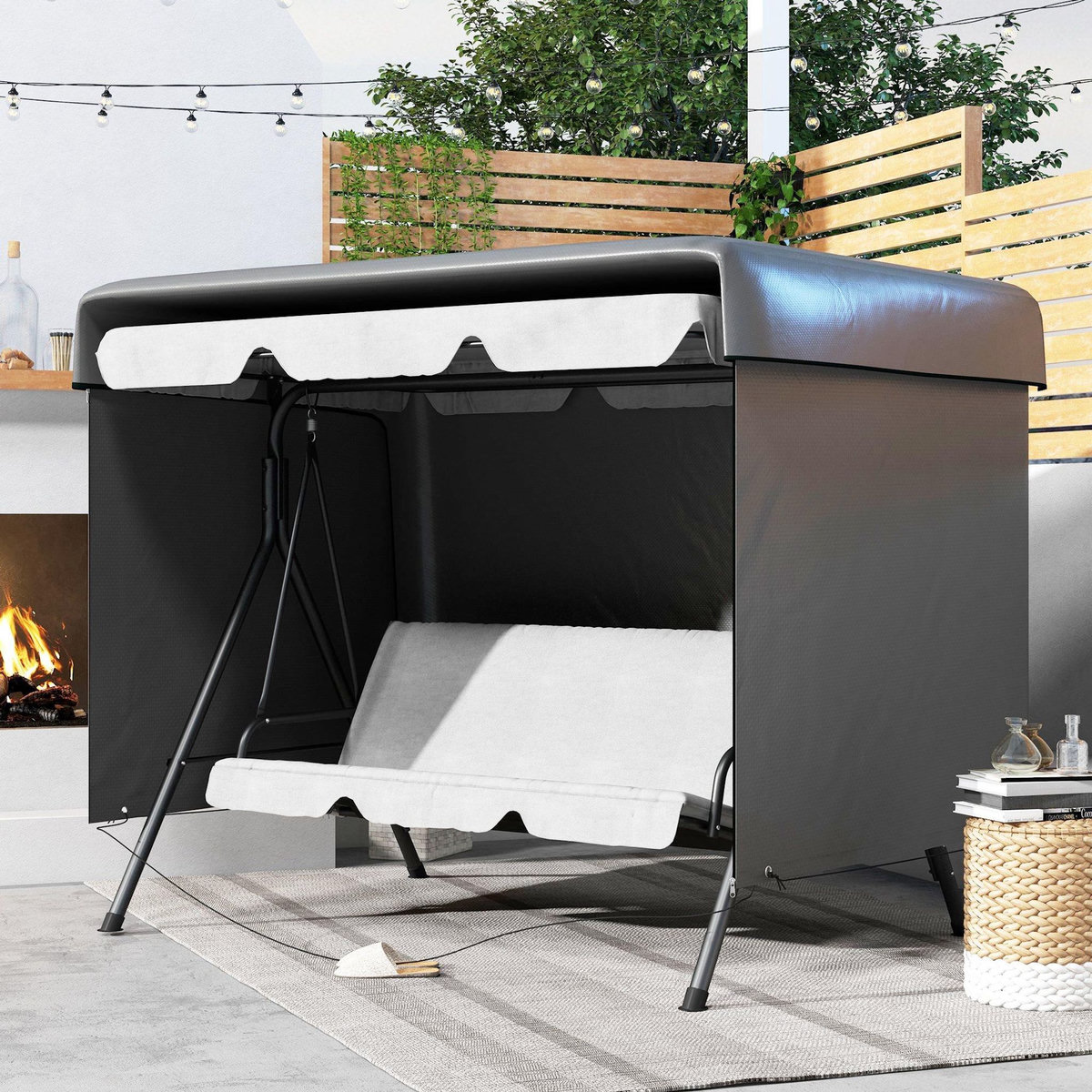 OUTSUNNY Housse de protection balancelle de jardin bâche étanche dim. 2,15L x 1,55l x 1,5H m PE gris