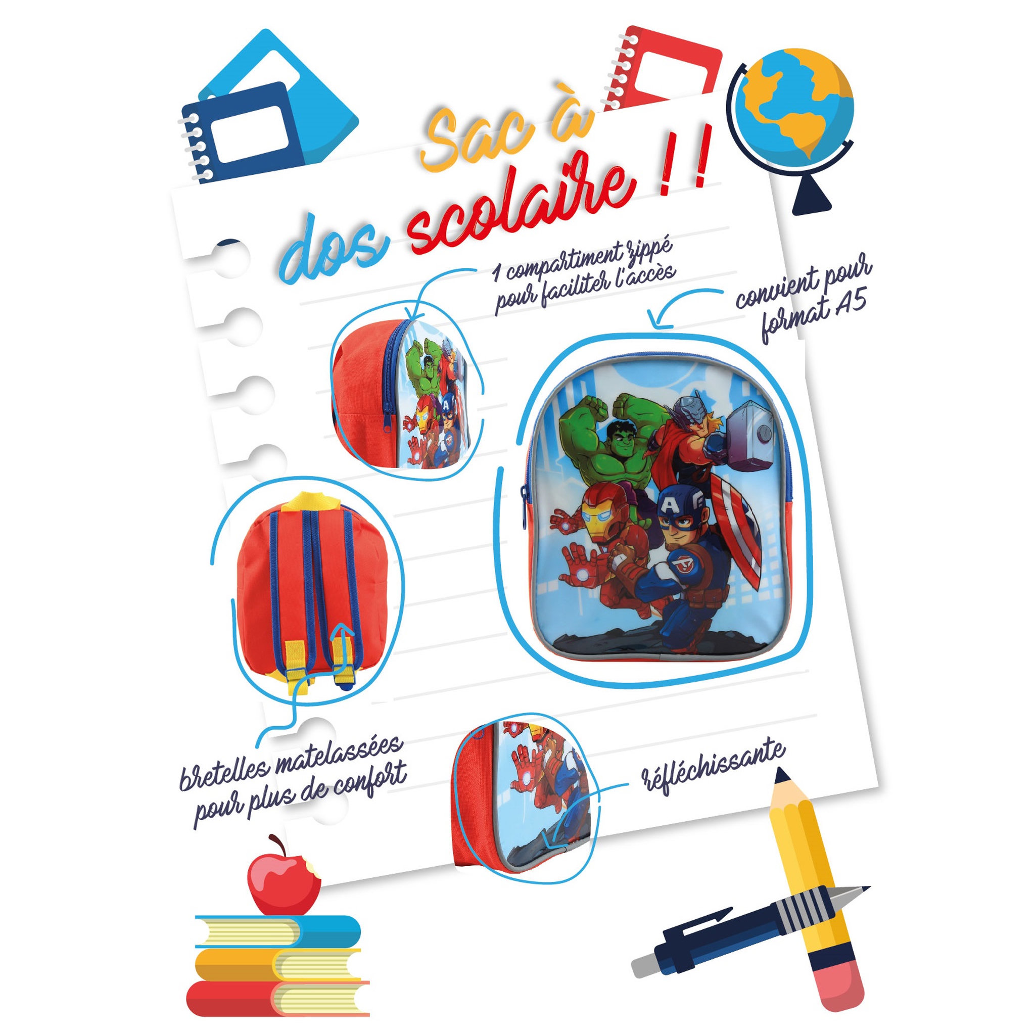 Voir la diapositive 6 : MARVEL Sac maternelle multicolore Avengers