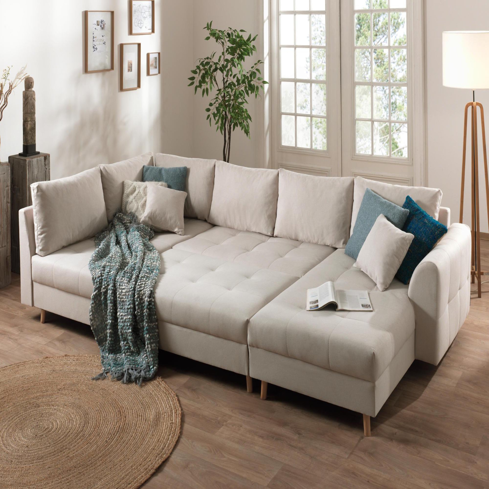 Voir la diapositive 3 : LISA DESIGN Rune - canapé panoramique avec pouf d'appoint - 7 places - style scandinave - gauche
