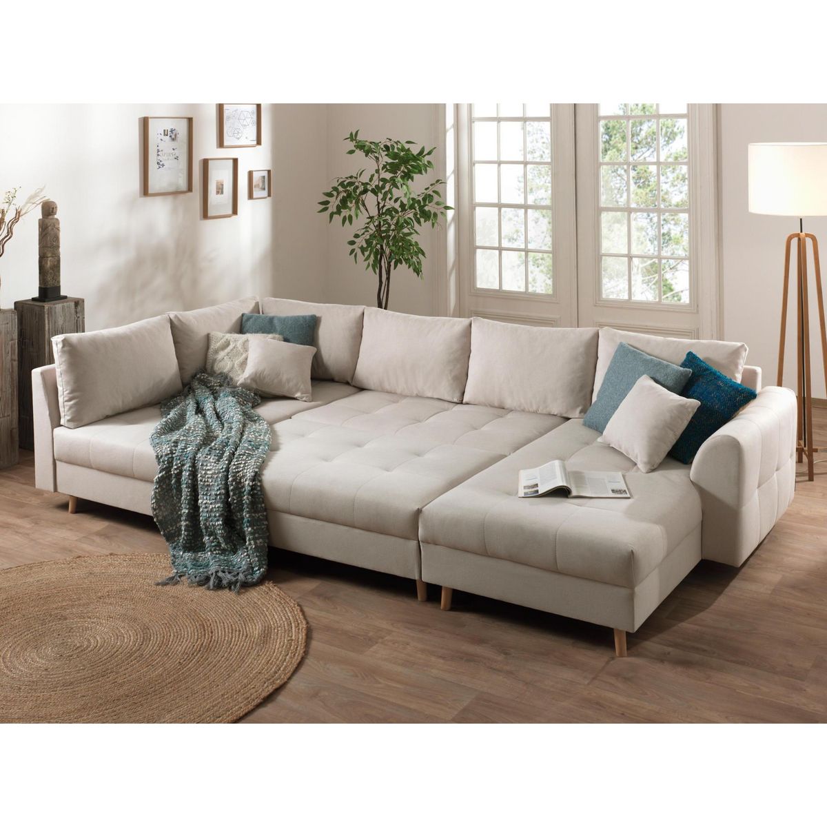 LISA DESIGN Rune - canapé panoramique avec pouf d'appoint - 7 places - style scandinave - gauche