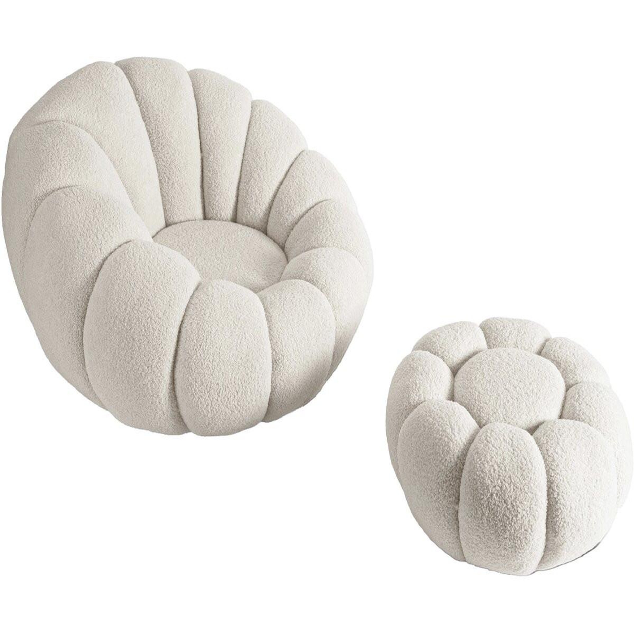 Habitat et Jardin Fauteuil avec pouf style bubble en tissu bouclette  Élysée  - Crème