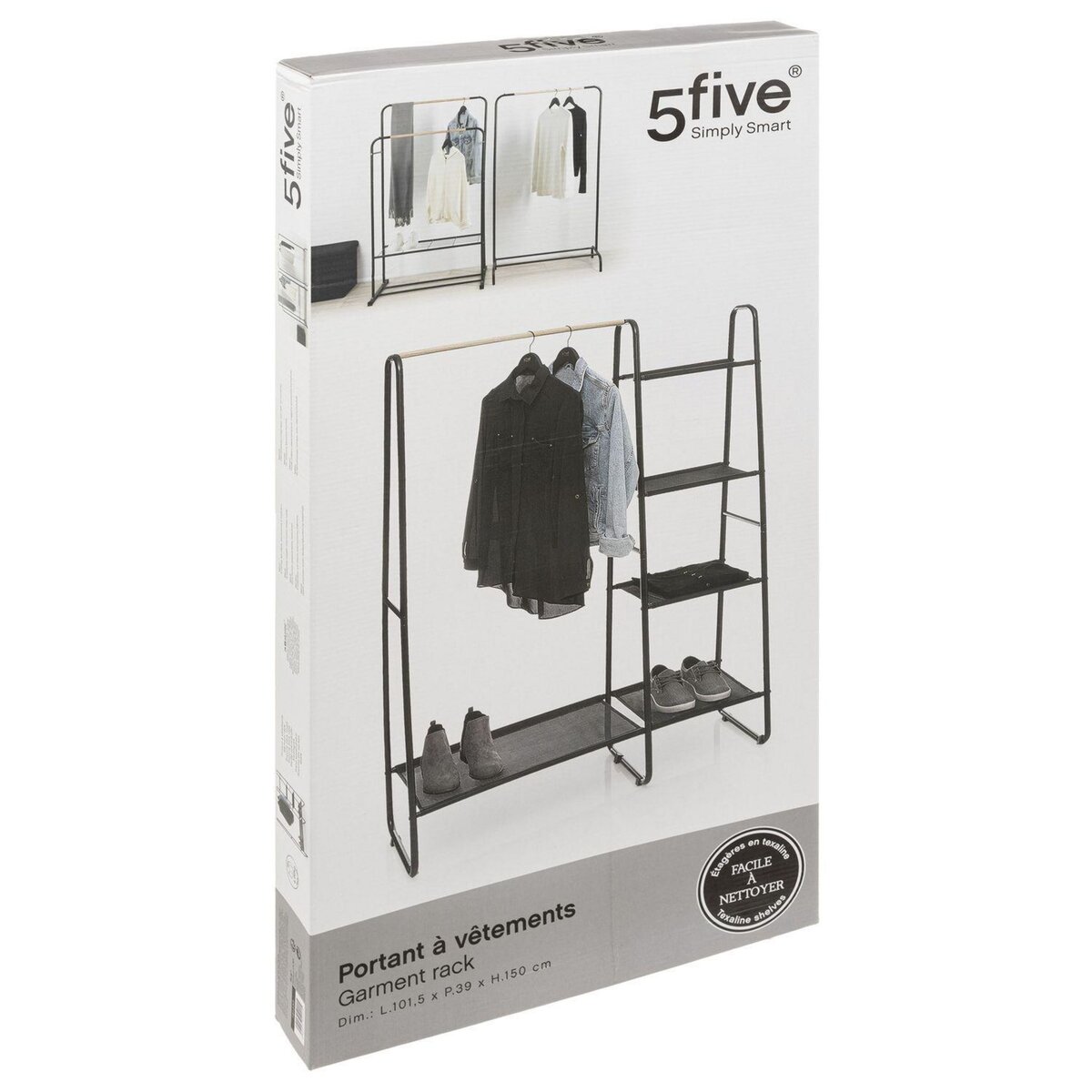 FIVE Portant à Vêtement Artemis avec étagères - Noir