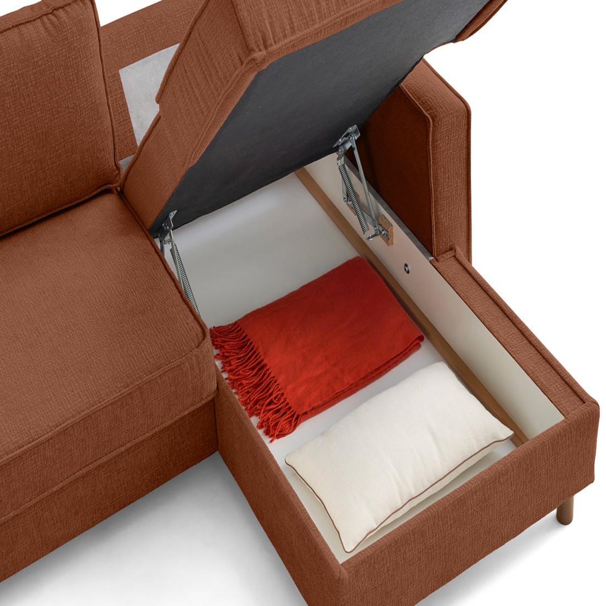 Voir la diapositive 3 : LISA DESIGN Jake - canapé d'angle droit 4 places convertible avec coffre en tissu velours relief