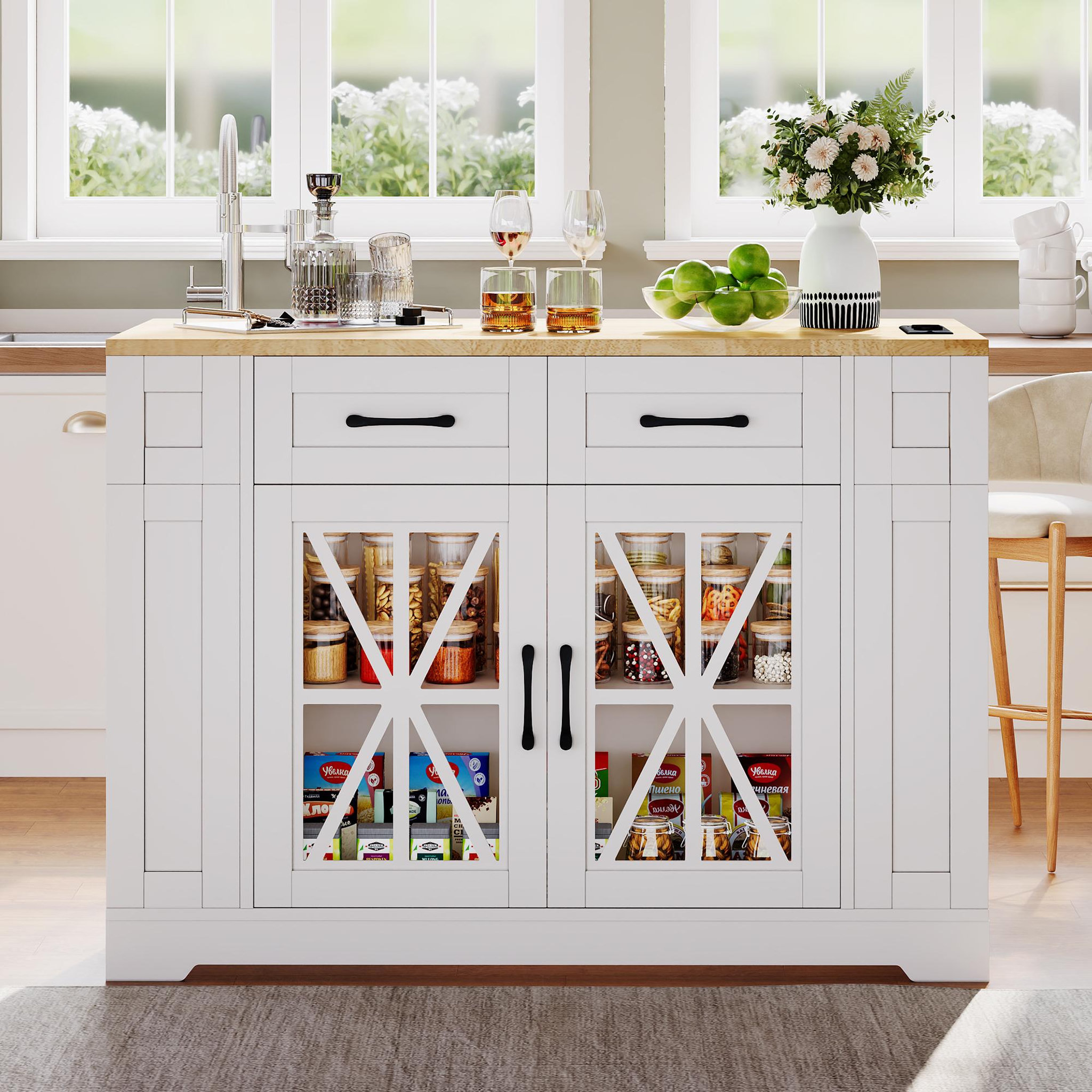 Voir la diapositive 4 : MERAX Ilot de cuisine 2 portes 2 tiroirs coloris blanc mdf