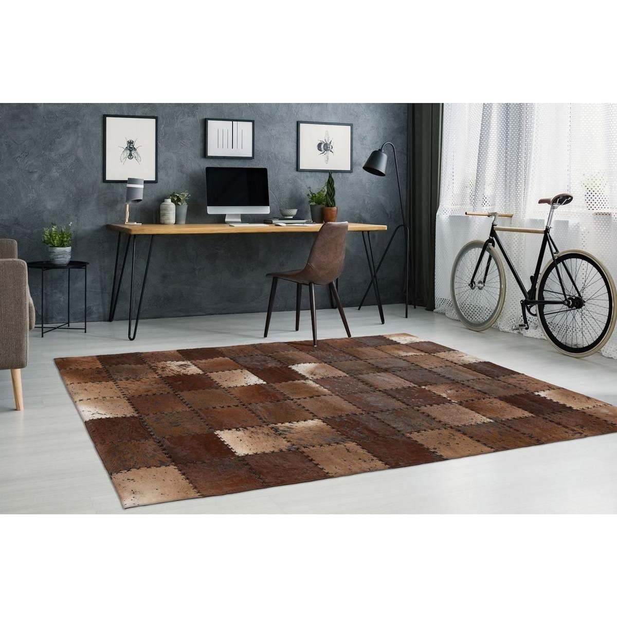 Paris Prix Tapis Patchwork en Cuir Fait Main  Voila  Marron