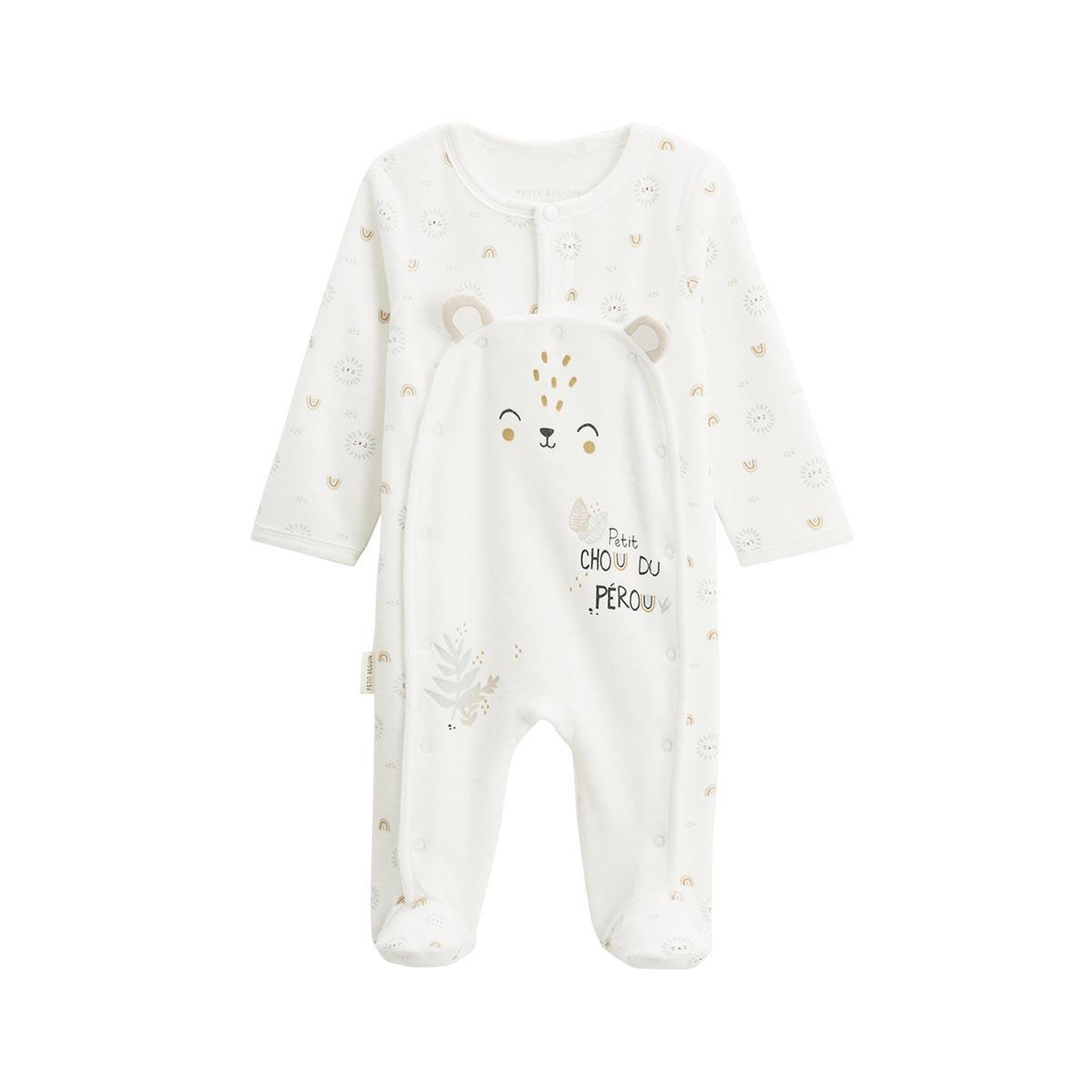 Petit Béguin Pyjama bébé en velours ouverture pont Mon Petit Chou du Pérou. Coloris disponibles : Beige