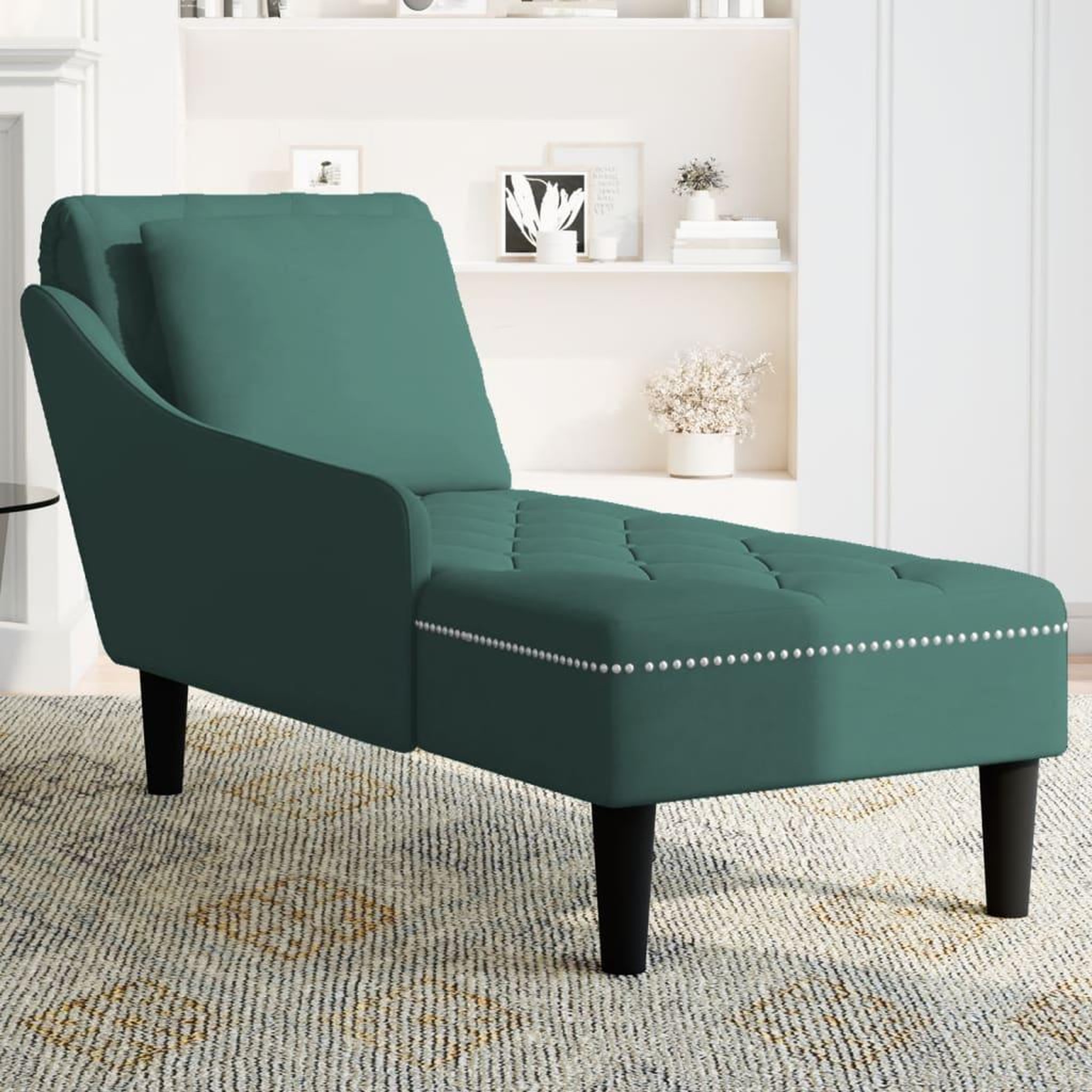 Voir la diapositive 3 : VIDAXL Fauteuil long et coussin et accoudoir droit vert fonce velours