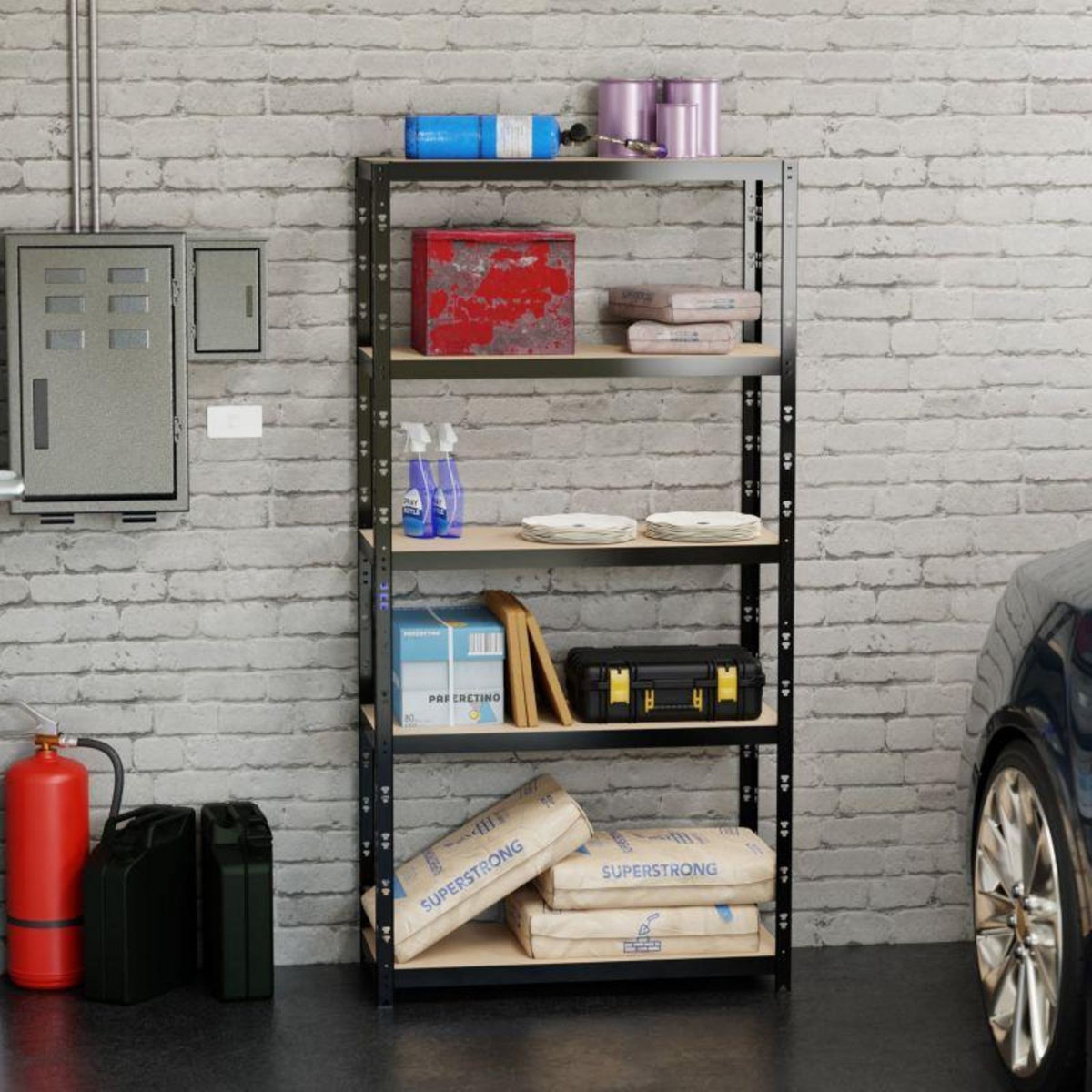 EUROSPEN Etagère de Rangement modulable et polyvalente pour atelier, garage, cave...Charges Lourdes180x90x40cm - Noir