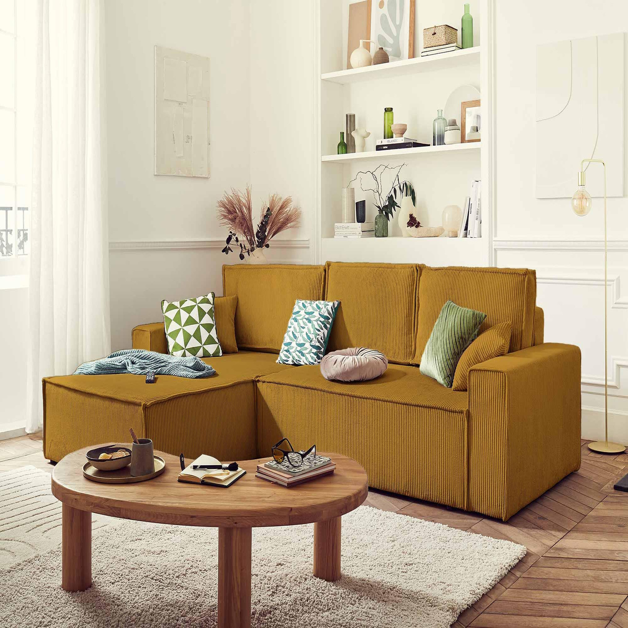 Voir la diapositive 5 : BEST MOBILIER Dellia - canapé d'angle réversible convertible - avec coffre - en velours côtelé - 4 places