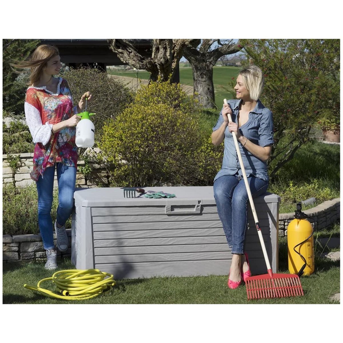 Toomax Coffre de Jardin Résine 550 Litres GRIS Effet bois FLORIDA 147 x 72 x 60 cm Haute résistance UV TOOMAX