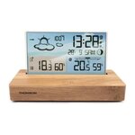 THOMSON Réveil station météo - THOMSON - Bois clair - Affichage température, Hygrométrie, Double alarme, USB-C, Sonde sans fil