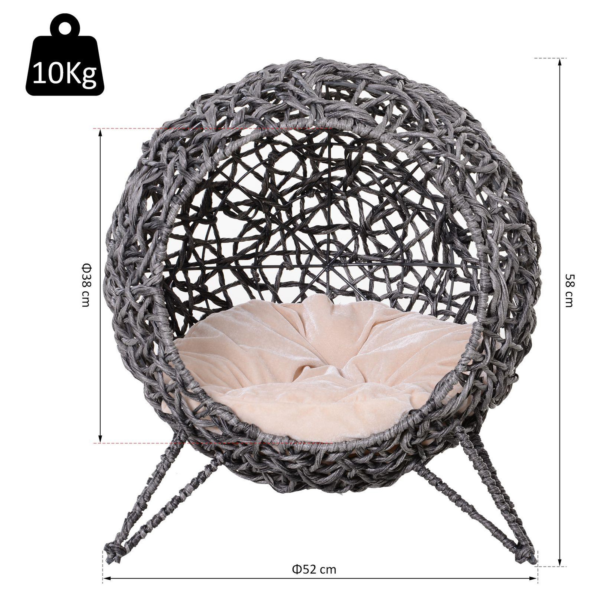Voir la diapositive 3 : PAWHUT Pawhut panier chat lit chat cosy grand confort dim. Ø 52 x 58h cm coussin moelleux beige inclus résine tressée imitation rotin gris