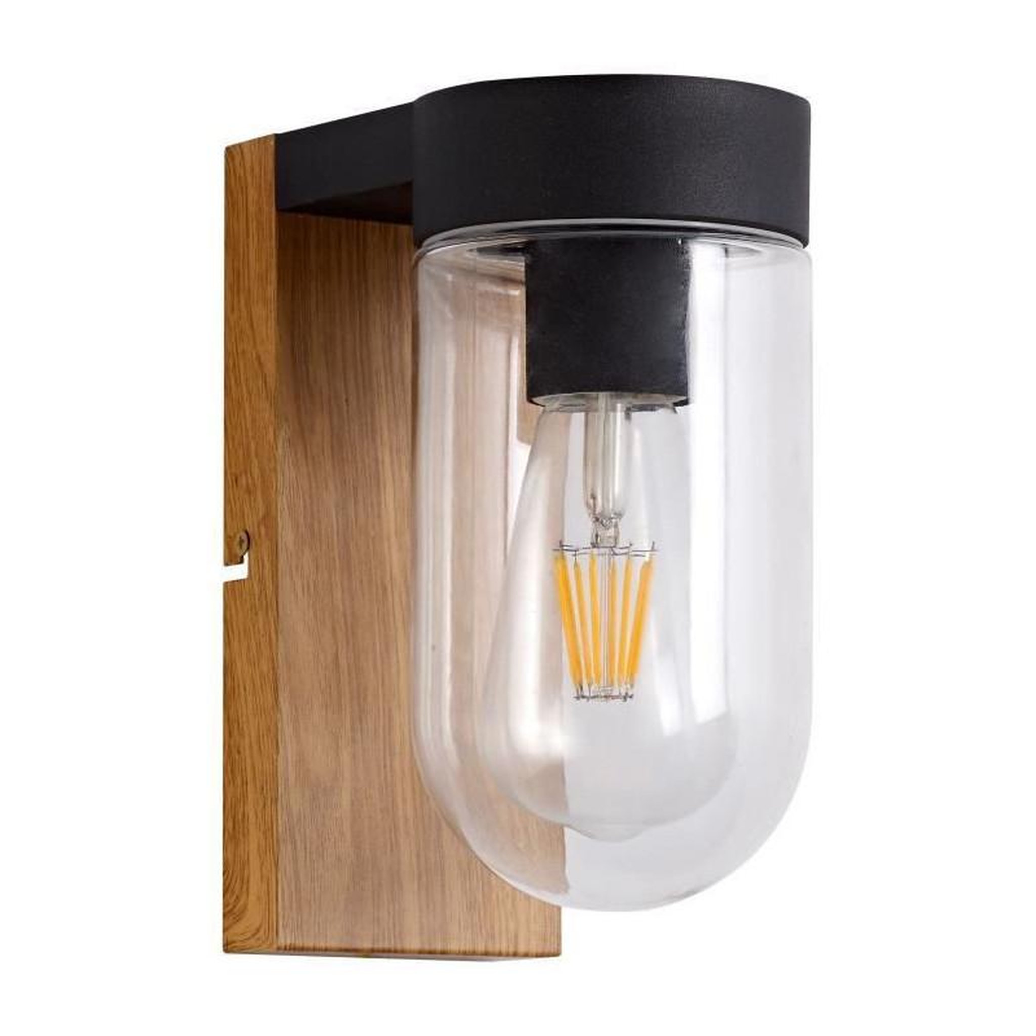 Voir la diapositive 2 : BRILLIANT Applique exterieure CABAR Bois et noir ampoule E27 max 40W - Brilliant