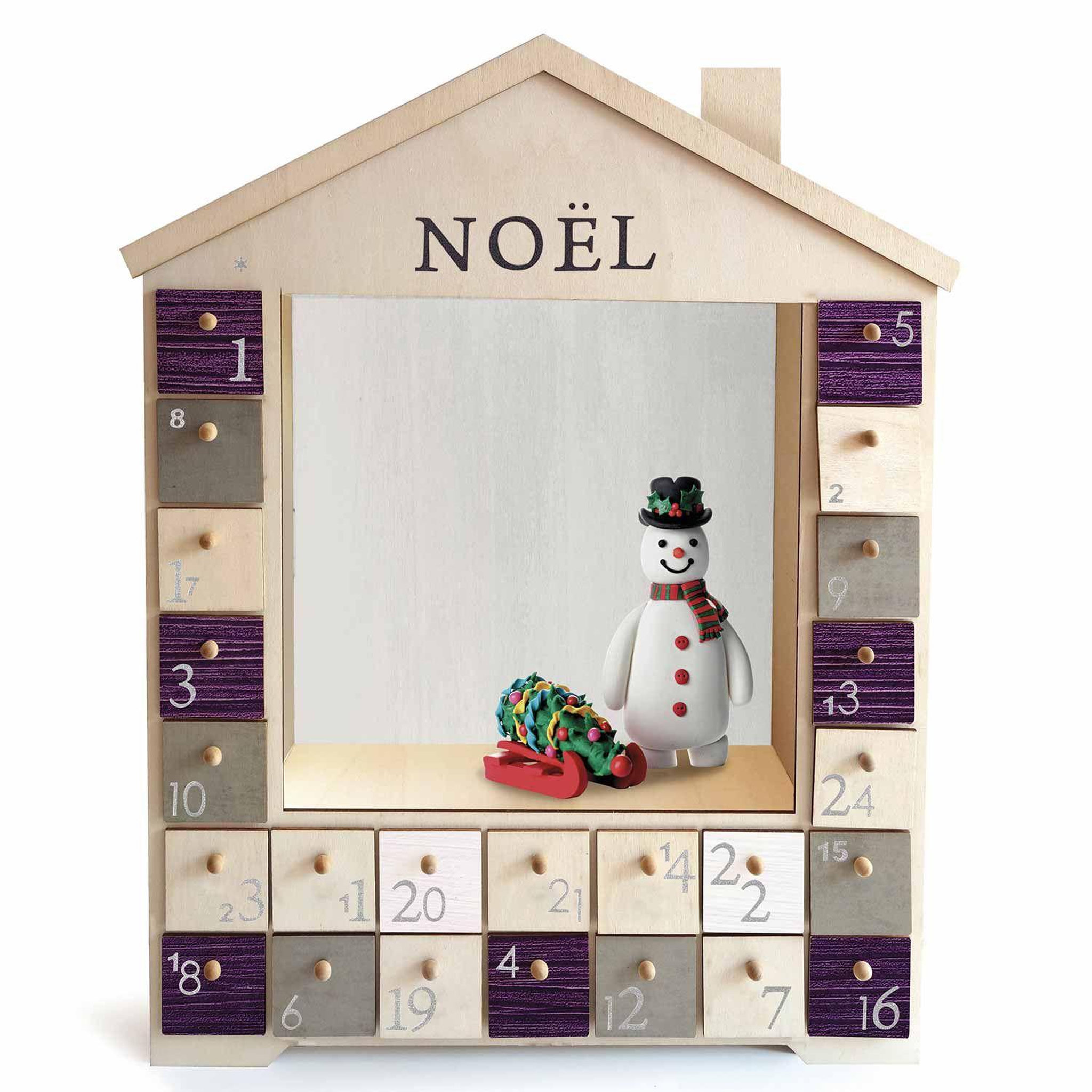 Voir la diapositive 2 : Graine créative Calendrier de l'avent maison en bois 48 x 38 cm