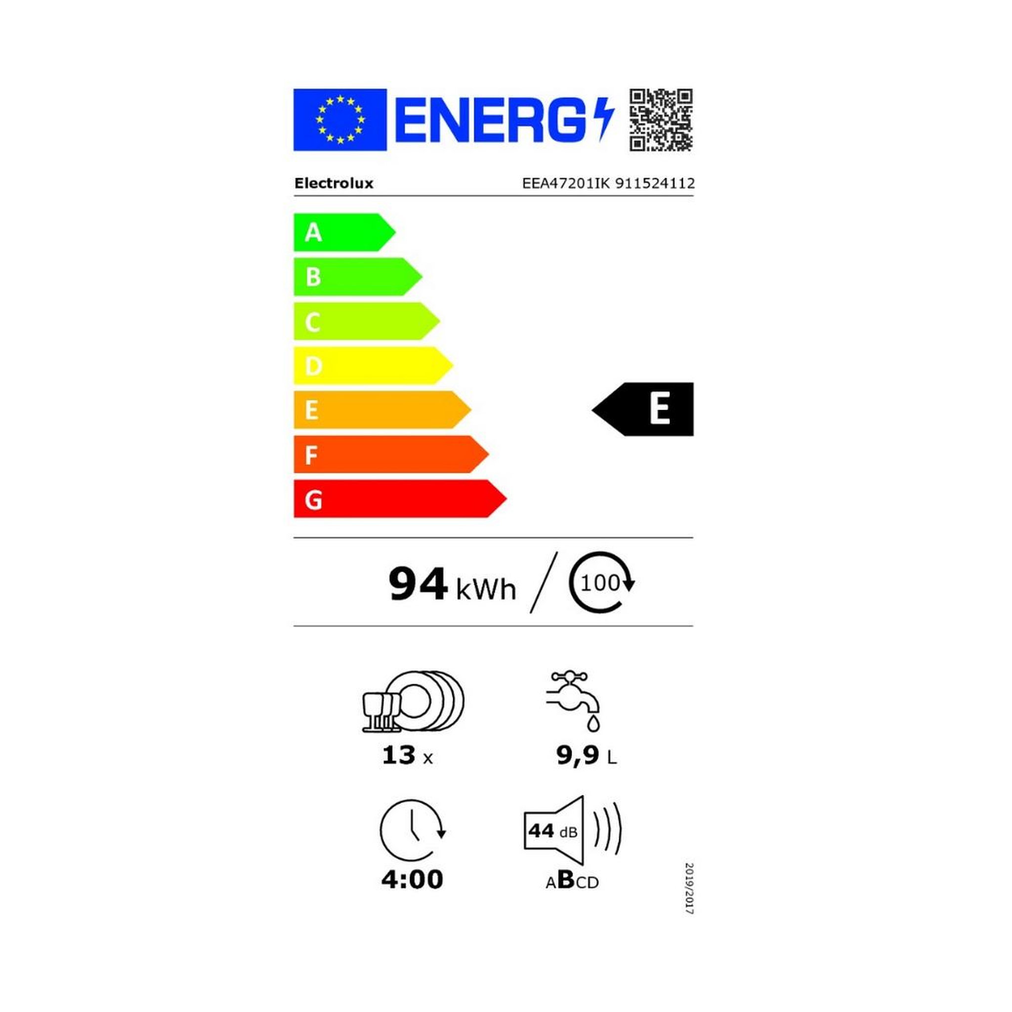 Voir la diapositive 2 : ELECTROLUX Lave-vaisselle 60cm 13 couverts 44db - eea47201ik