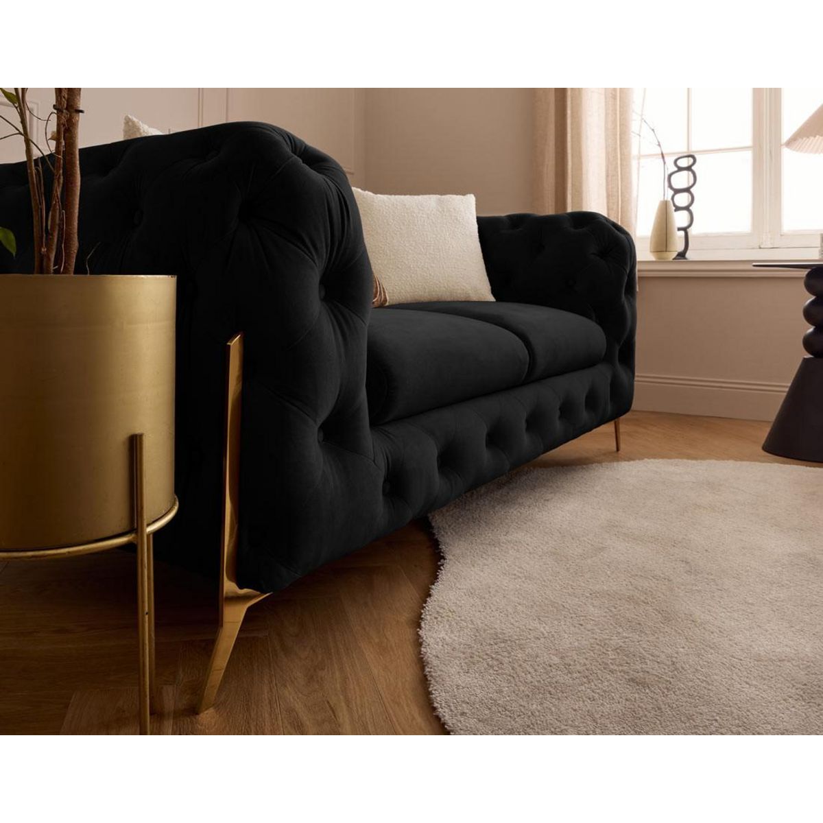 LISA DESIGN Camden - canapé 2 places chesterfield en velours - pieds en métal doré