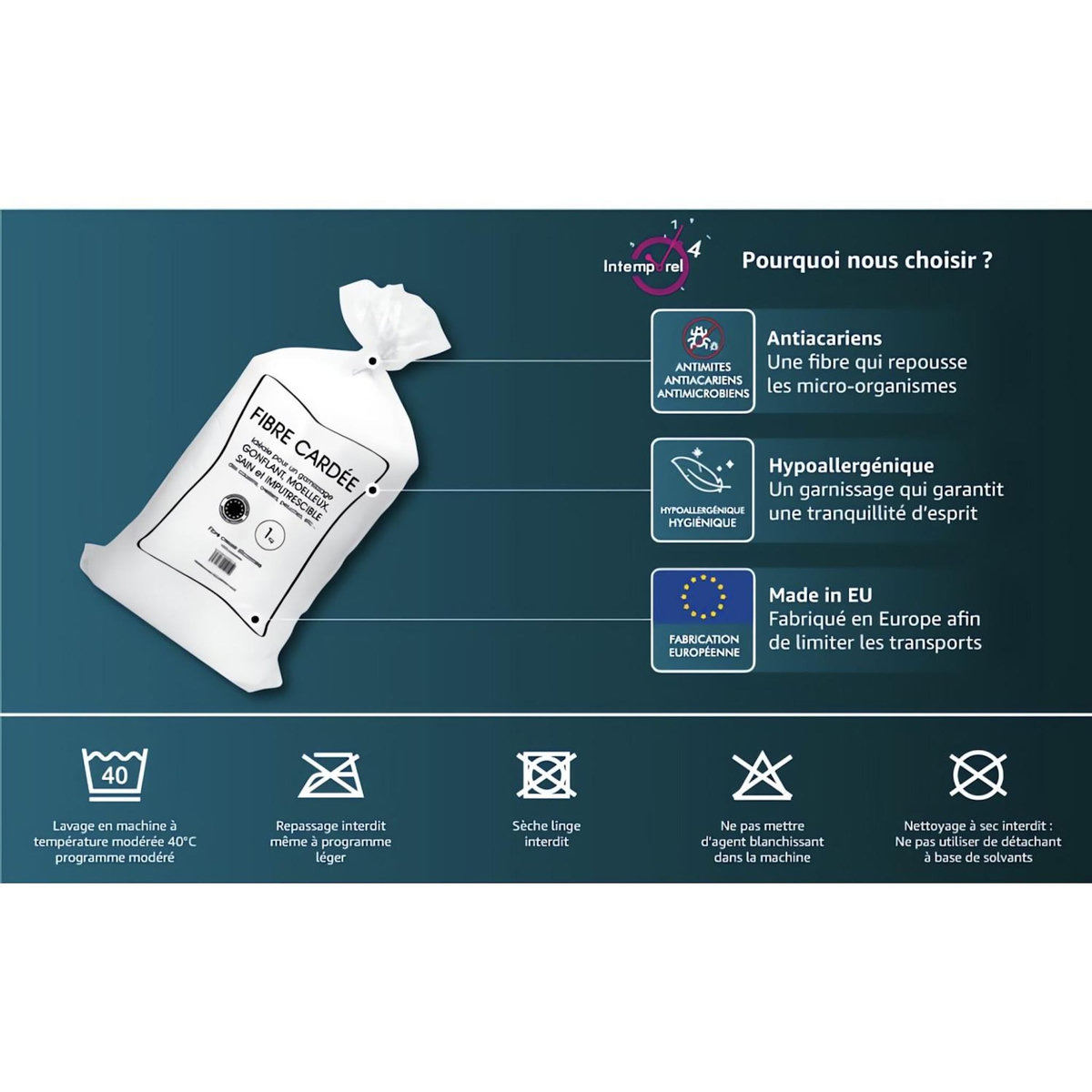 Intemporel Balle de fibre anti-acarien