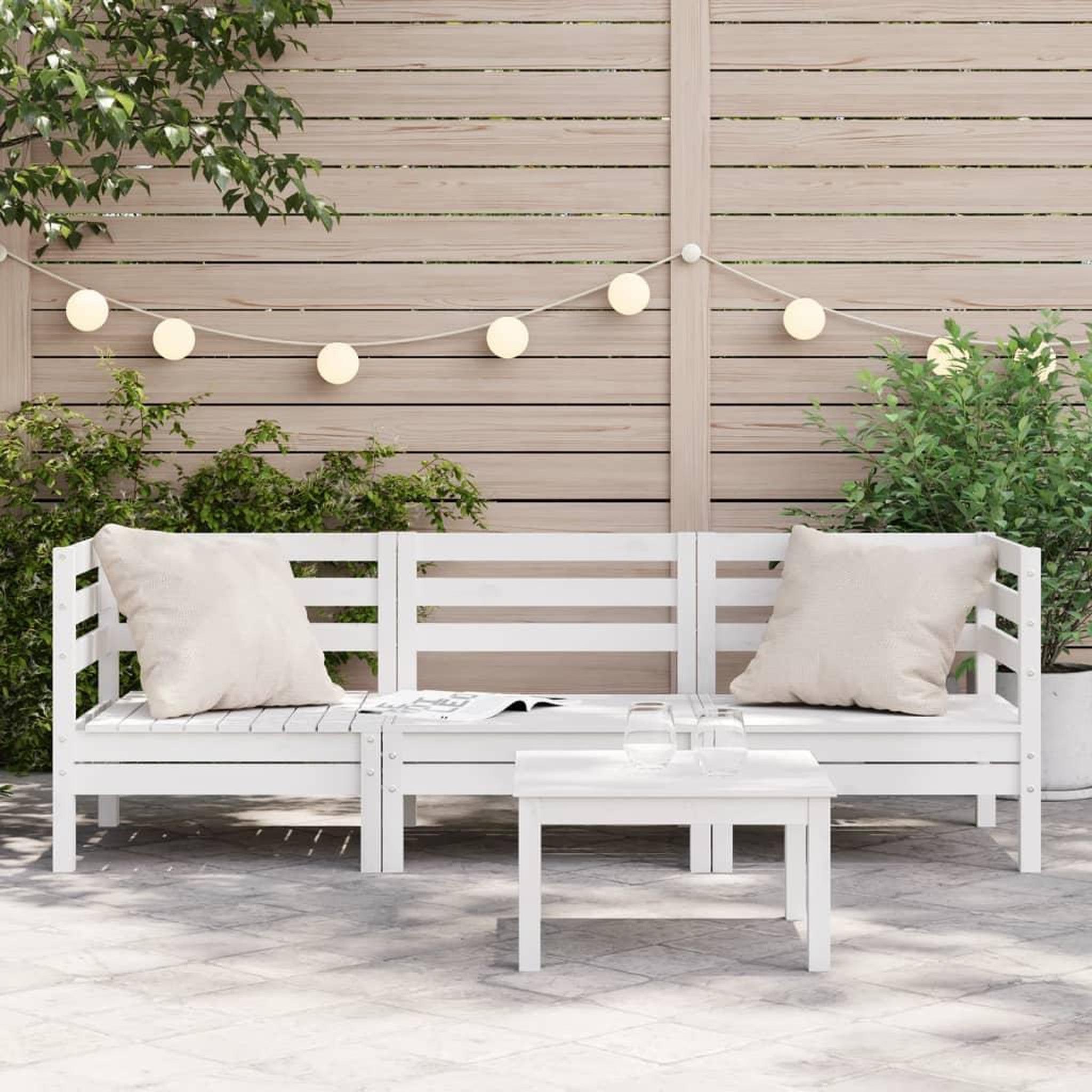 Voir la diapositive 3 : VIDAXL Canape de jardin 3 places blanc bois de pin massif