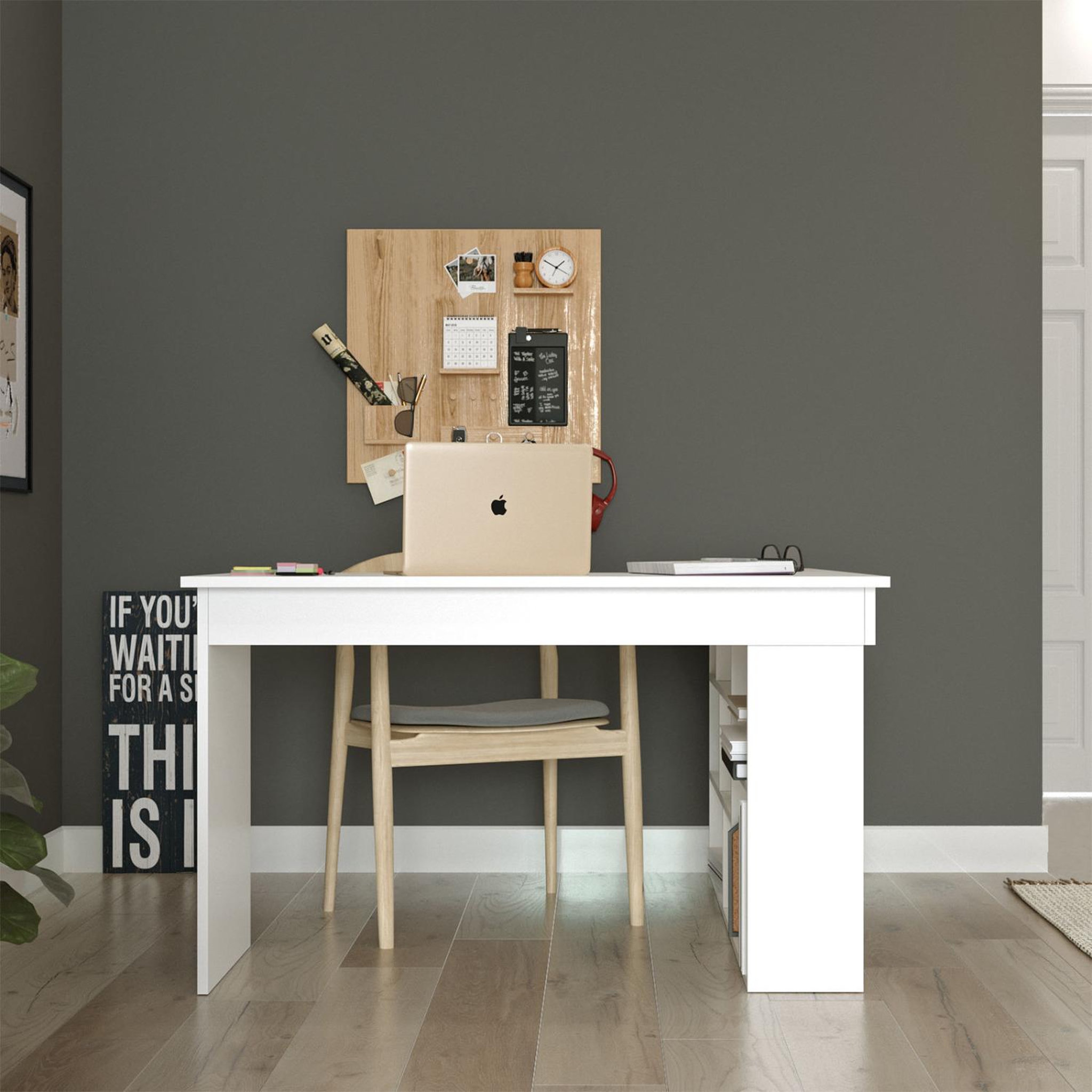 Voir la diapositive 6 : CONCEPT USINE Bureau d'angle 120x130cm avec rangements blanc JUKE