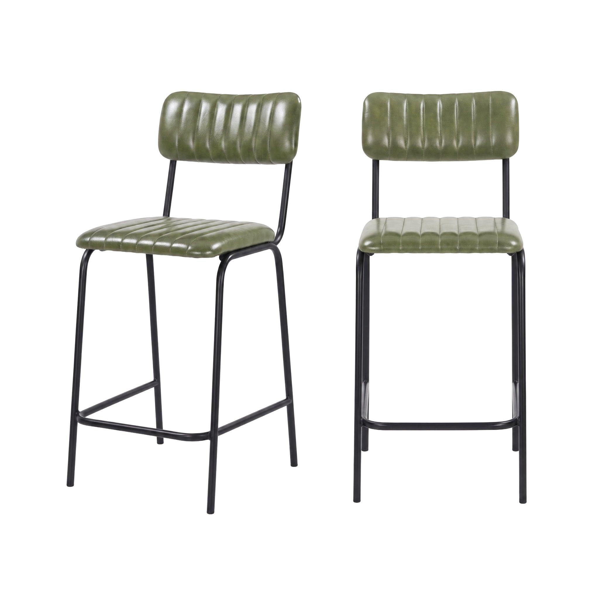 MAISON PAVANE Lot de 2 chaises pour îlot central 65 cm en cuir de buffle vert-Arsène