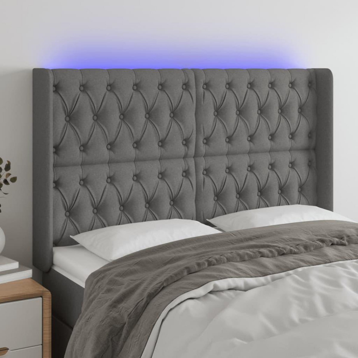 VIDAXL Tete de lit a LED Gris fonce 163x16x118/128 cm Tissu