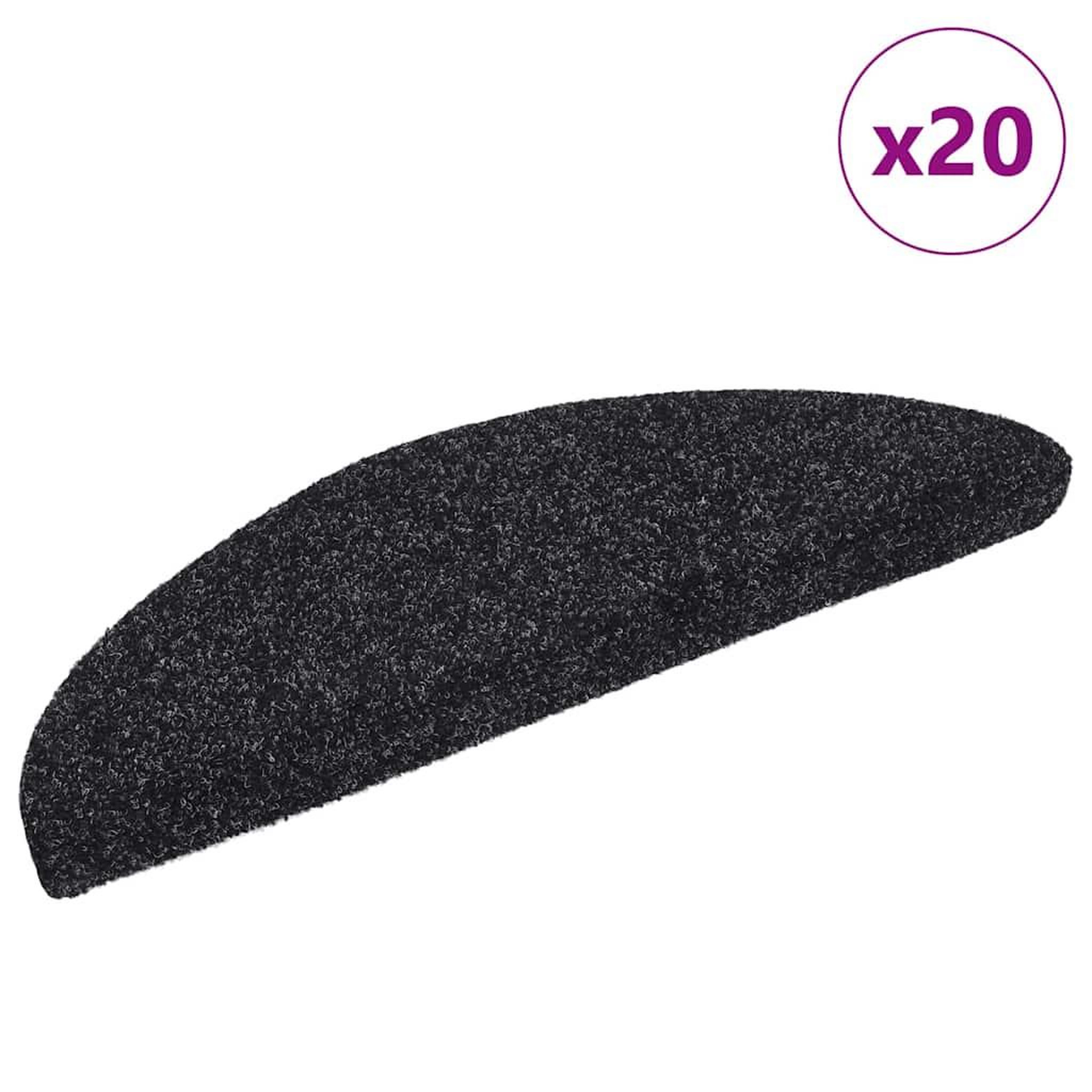 VIDAXL Tapis d'escalier auto-adhesifs 20 pcs noir 56x17x3 cm