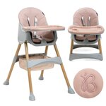BEBELISSIMO Bebelissimo - Chaise haute 2 en 1 - Evolutive - Réglable - Pliable - rose - woodie