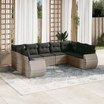 VIDAXL Salon de jardin 9 pcs avec coussins gris resine tressee