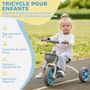 Voir la diapositive 4 : HOMCOM Tricycle enfant multi-équipé garde-boue avant sonnette pédales antidérapantes selle avec dossier bleu blanc gris