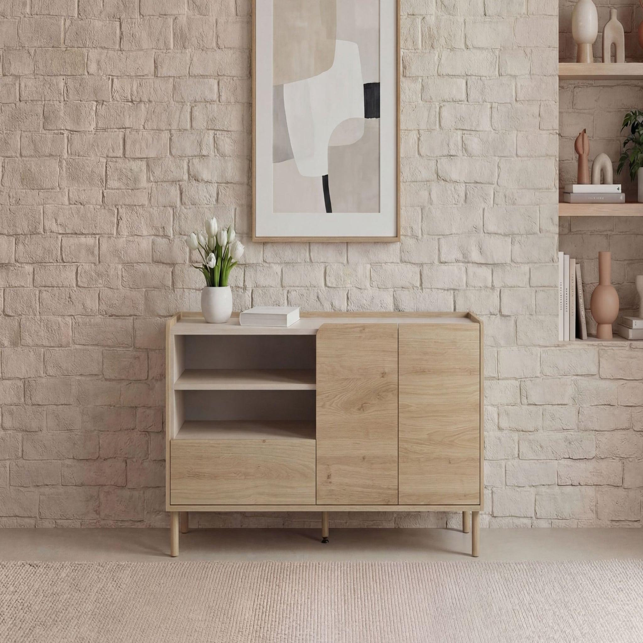 Voir la diapositive 2 : CASANOVA PARIS Isadora - buffet 2 portes 141cm en mélamine - chêne clair