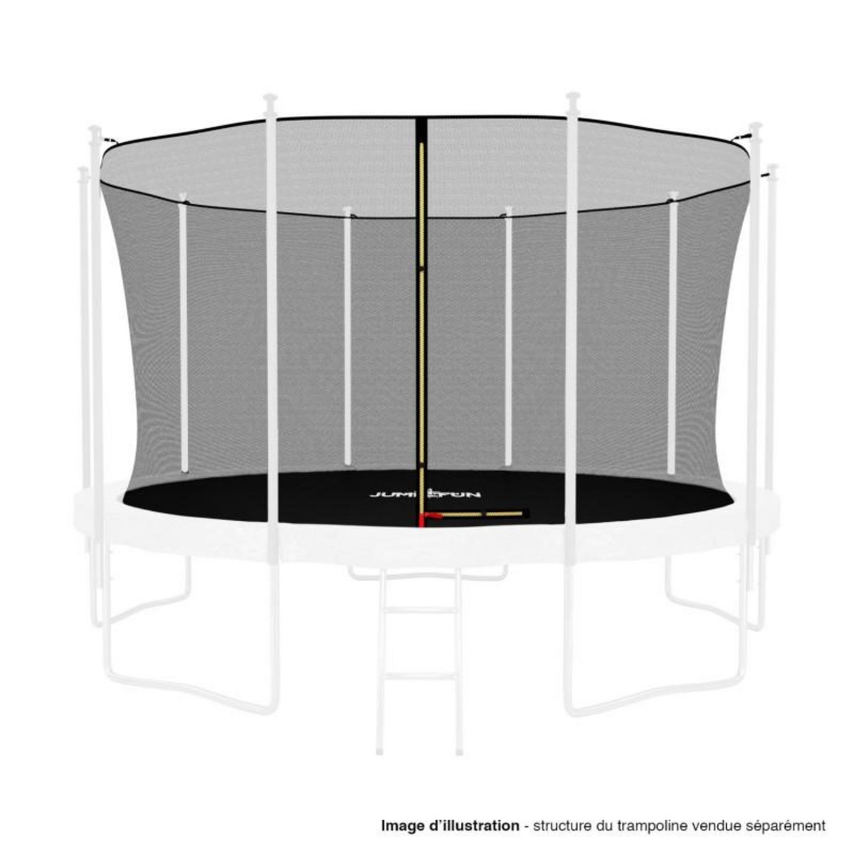 JUMP4FUN Filet intérieur de sécurité pour trampoline avec bouchons hauts de perches et ficelle : ø 12Ft, 10 Perches