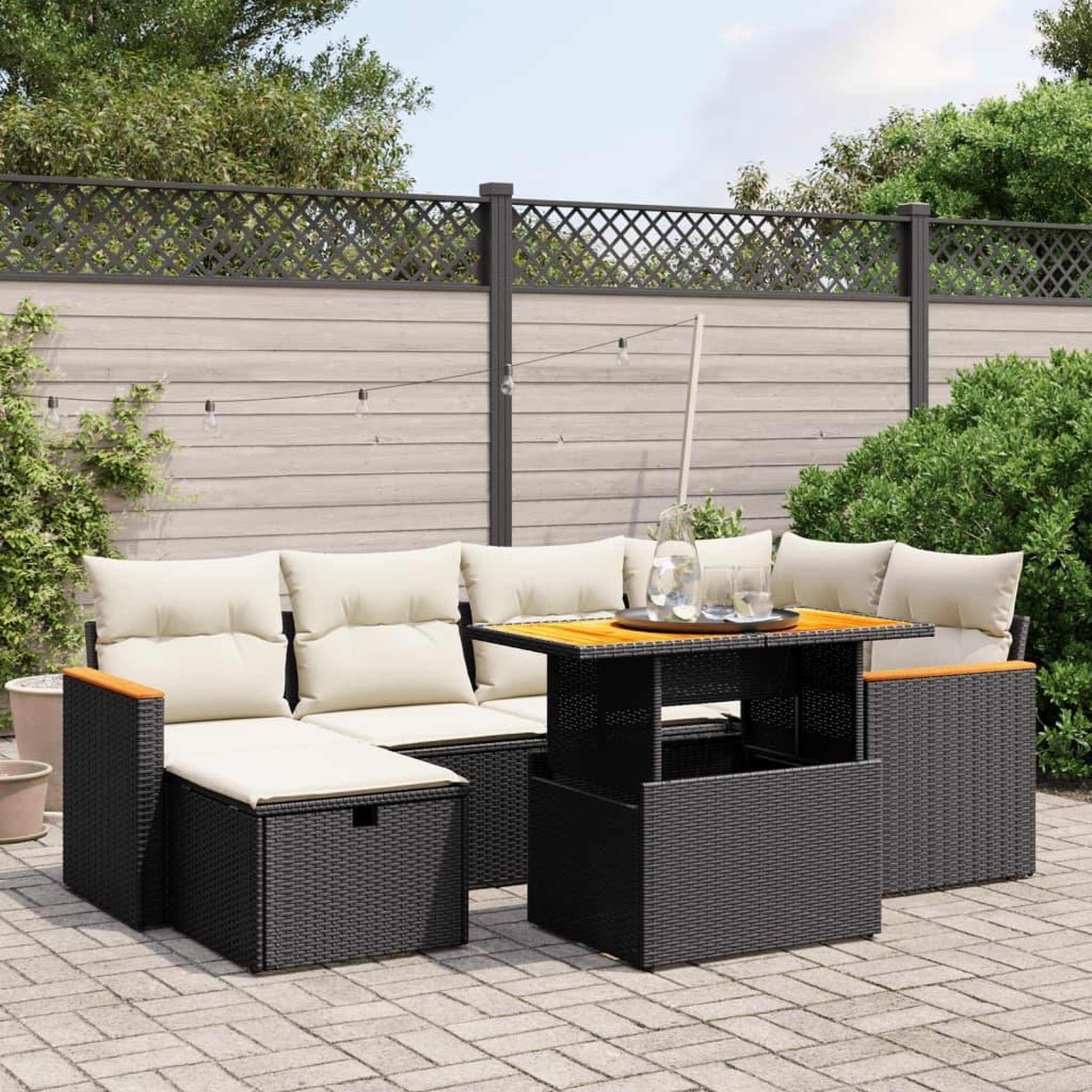 VIDAXL Salon de jardin 7 pcs avec coussins noir resine tressee