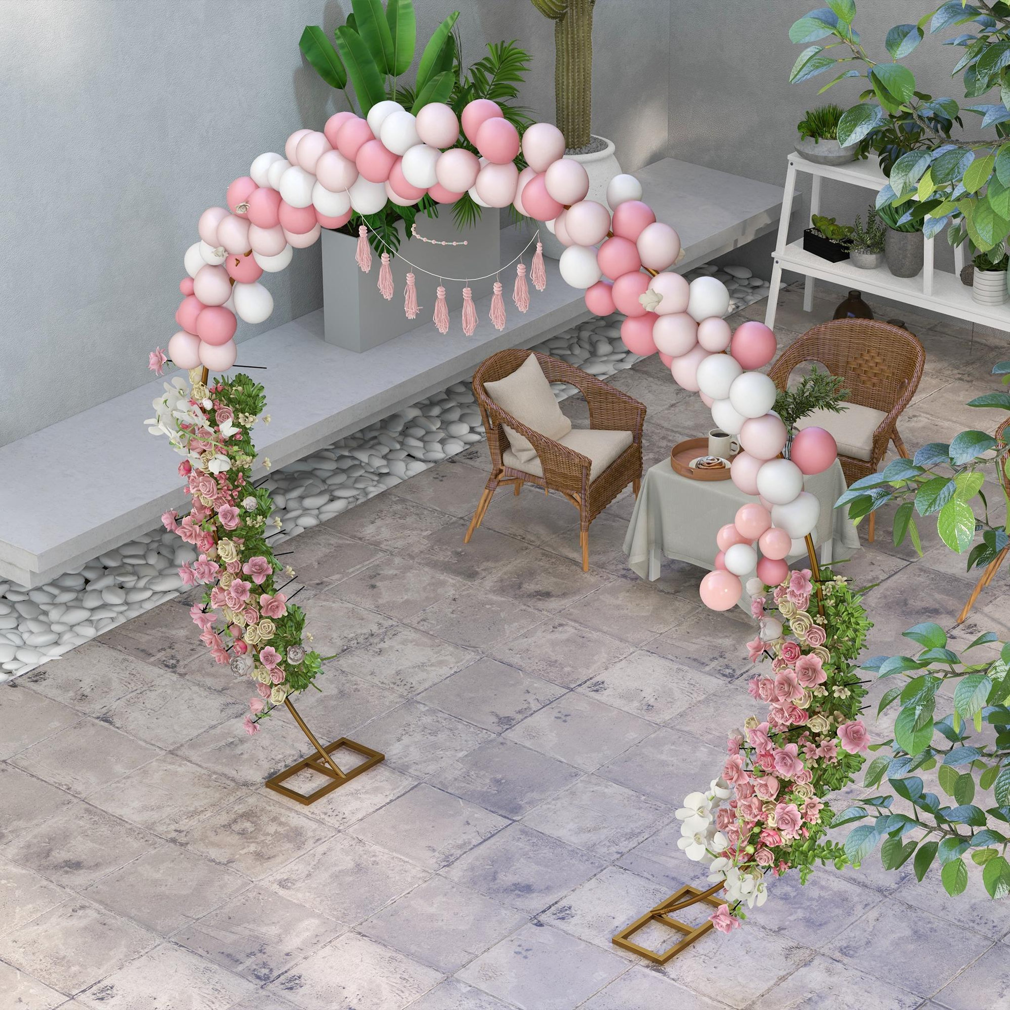 Voir la diapositive 2 : OUTSUNNY Arche décorative - arche de mariage - arche de ballon - dim. 280L x 60l x 258H cm - acier doré
