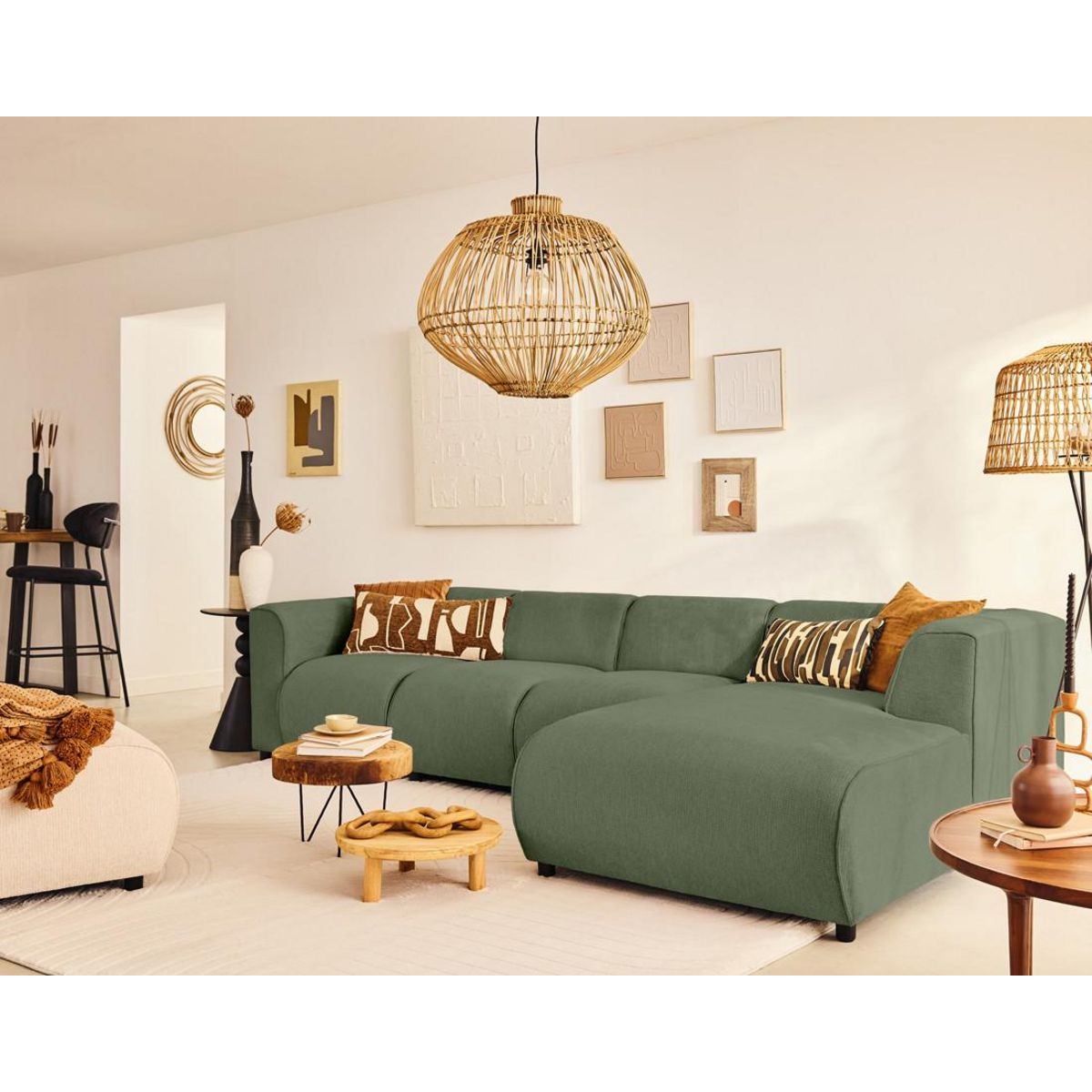 LISA DESIGN Suaro - canapé modulable d'angle droit 5 places en tissu texturé