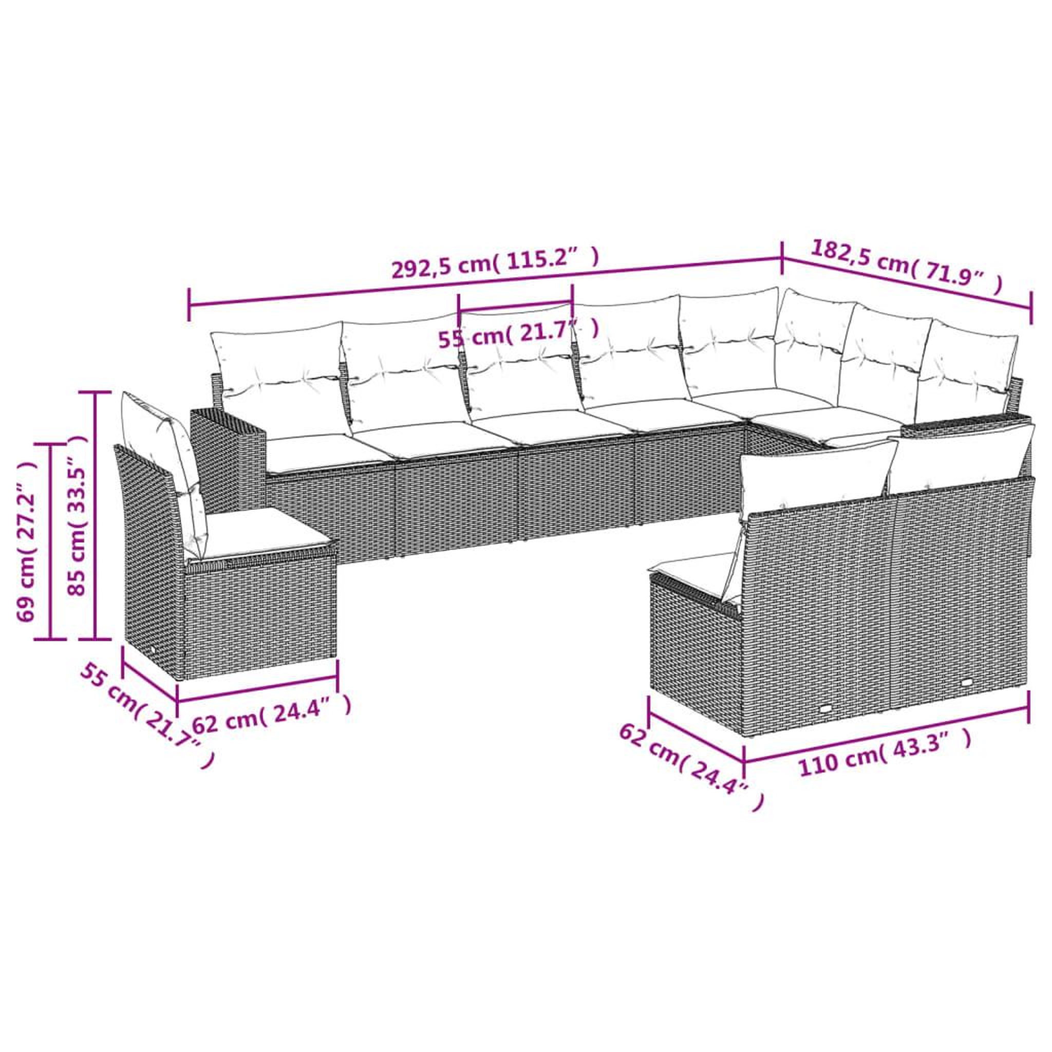 Voir la diapositive 4 : VIDAXL Salon de jardin avec coussins 10 pcs gris clair resine tressee