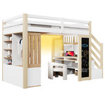 MERAX Lit combiné enfant 90x200 cm coloris blanc+naturel led pin